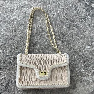 Elegant Cream Woven Shoulder Bag